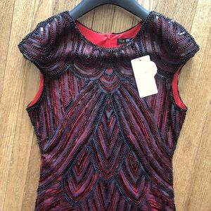Babeyond Embroidered Sequin Cap Sleeves Gatsby Style Dress Black/Red Medium.